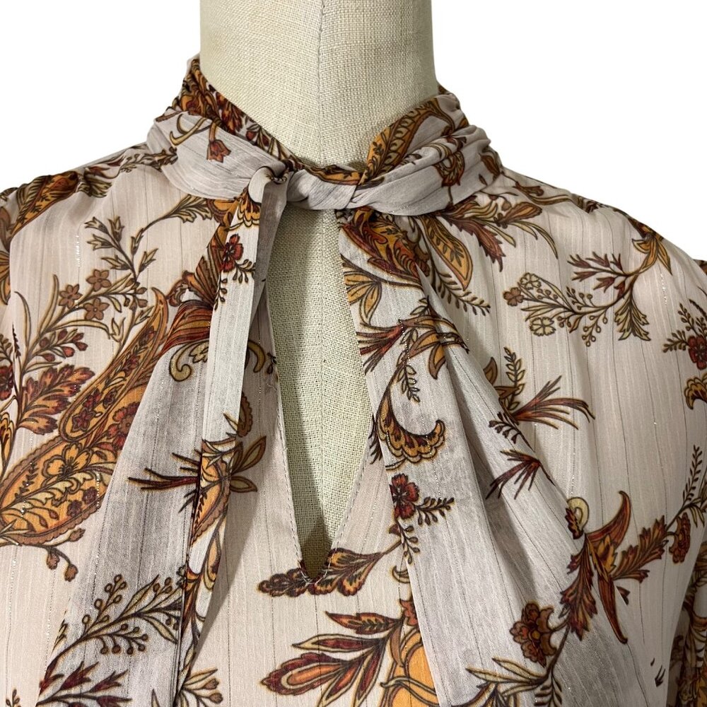 Rachel Parcell dress Women's XS cream floral print chiffon tiered long sleeve - Picture 5 of 13